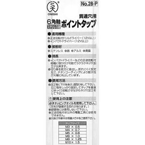 大西工業 ONISHI 六角軸ステンレス用ポイントタップ M8×1.25 No.28-P 貫通穴用 インパクトドライバー対応 日本製 保安・補助工具  セキチュードットコム